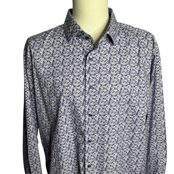 Nordstrom Non-Iron Shirt 17.5 34-35 Purple Floral Stretch Trim Fit Long Sleeve - Picture 2 of 7